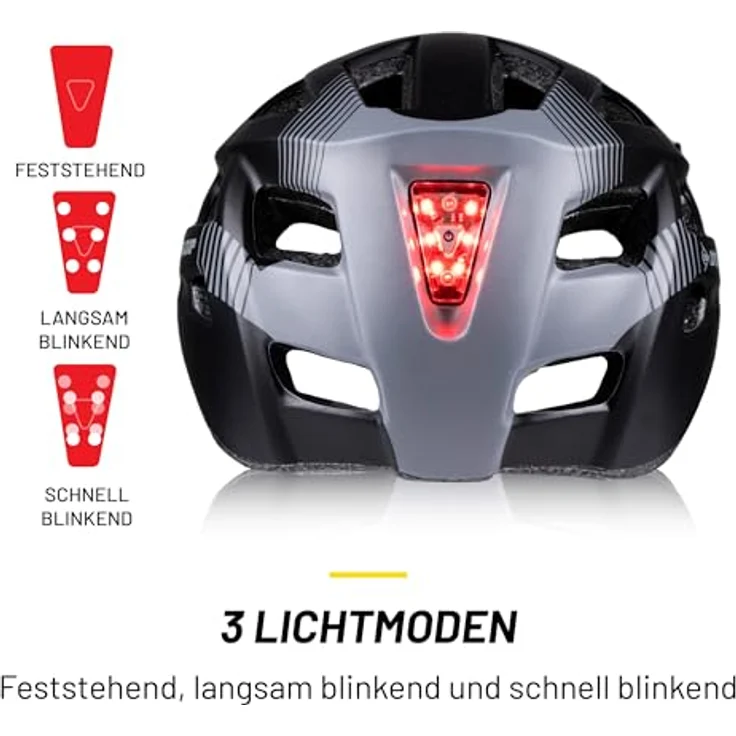 Dunlop Fahrradhelm Größe L, verstellbar 58-61 cm, mit LED-Beleuchtung und 3 Lichtmodi, Schwarz – Bild 4