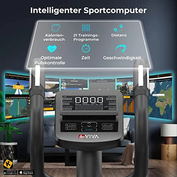 AsVIVA C29 BT Crosstrainer I 15 kg Schwungmasse I Leiser Riemenantrieb & Magnetbremssystem I Elektronisch Einstellbarer Widerstand I Ausdauertraining I Max. Gewichtsbelastung 120 kg – Bild 3
