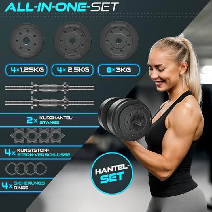 RE:SPORT 2er Hanteln Set verstellbar, 15/20/30/40 kg, mit rutschfestem Griff und 4 Sternverschlüssen, Fitness Kurzhanteln für Muskelaufbau & Workout Zuhause – Bild 4