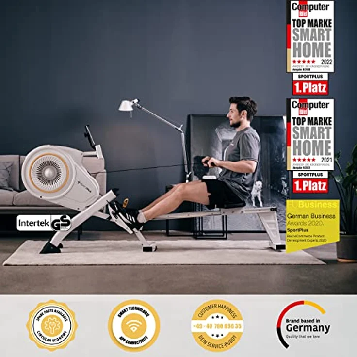 SportPlus | Rudergerät für zuhause mit Luftwiderstand (8 Stufen), App-Kompatibilität, leise & flüssig trainieren, Sicherheit geprüft bis 150 kg – Bild 2