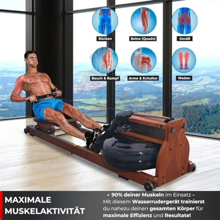 AsVIVA Wasserrudergerät RA18 Pro aus Massivholz | Natürlicher Wasserwiderstand | Sportcomputer | App-Unterstützung | Stabile Konstruktion | Komfortables Training | Tablet- und Handyhalterung | Ruhige Kugellager – Bild 2