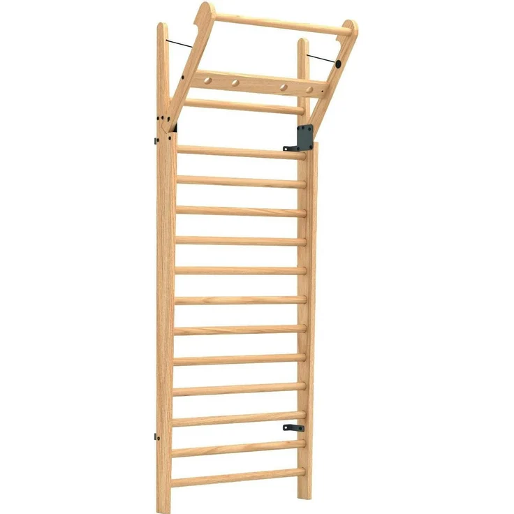 NOHrD WallBars, Klimmzugstange mit ausklappbarem Ausleger, 10 oder 14 Sprossen aus massivem Holz für multifunktionales Training