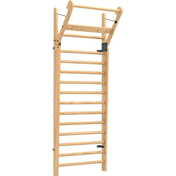 NOHrD WallBars, Klimmzugstange mit ausklappbarem Ausleger, 10 oder 14 Sprossen aus massivem Holz für multifunktionales Training