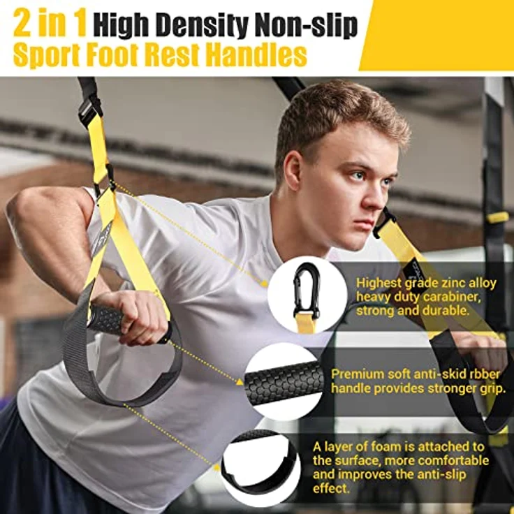 Schlingentrainer, Sling Trainer für EIN Ganzkörpertraining, Schlingentrainer für zuhause mit Großem Griff Türankerbefestigung Tragtasche, Übungsanleitung for Homegym – Bild 4