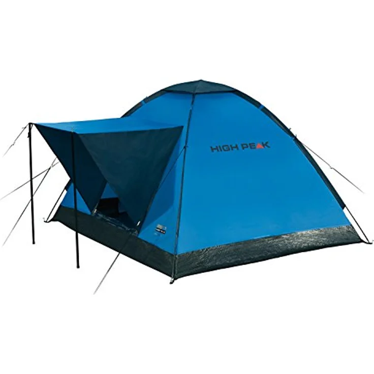 High Peak Kuppelzelt Beaver 3, Campingzelt für 3 Personen, Igluzelt mit Wetterschutz-Dach, Festivalzelt mit Wannenboden, 1500mm wasserdicht, Hochentlüftung, Moskitoschutz, Freistehend, blau – Bild 1