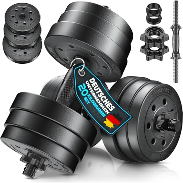 RE:SPORT 2er Hanteln Set verstellbar 15/20/30/40 kg, inkl. 4 Sternverschlüsse & Sicherungsringe, ergonomische Kurzhanteln für Zuhause und Fitness, bodenschonend mit Kunststoffüberzug