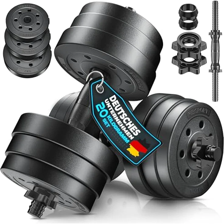 RE:SPORT 2er Hanteln Set verstellbar 15/20/30/40 kg, inkl. 4 Sternverschlüsse & Sicherungsringe, ergonomische Kurzhanteln für Zuhause und Fitness, bodenschonend mit Kunststoffüberzug – Bild 1