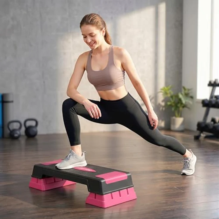 SPORTNOW Aerobic Stepper, 3-stufig verstellbar (12/17,5/22,5 cm), rutschfeste Matte, belastbar bis 250 kg, Schwarz+Rosa – Bild 9