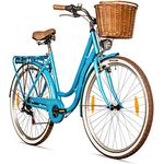 Bergsteiger Marseille 26 Zoll Damenfahrrad, ab 150 cm, Korb aus Rattan, Retro-Design, 6 Gang Tourney Schaltung, Damen-Citybike, Kettenschaltung