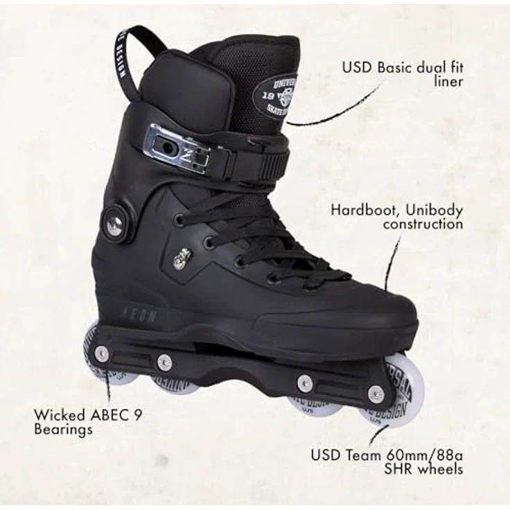 Usd Aeon Team 60, Inline Skates mit Unibody-Design, schwarzer verstellbarer Schaft und breiter Soulplate, Größe 40 – Bild 7