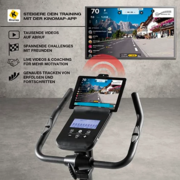 FitEngine Heimtrainer | hochwertiges Aluminium-Schwungrad | 9kg Schwungmasse | 24 Widerstandsstufen | 28 Trainingsprogramme | App-kompatibel - Kinomap | verstellbarer Sportsattel | bis 120kg belastbar - Preisvergleich – Bild 5