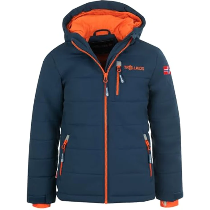 TROLLKIDS Hemsedal Kinder Skijacke XT, warme und wasserdichte Skijacke mit Kapuze, mystic blue/orange, Größe 140 – Bild 1