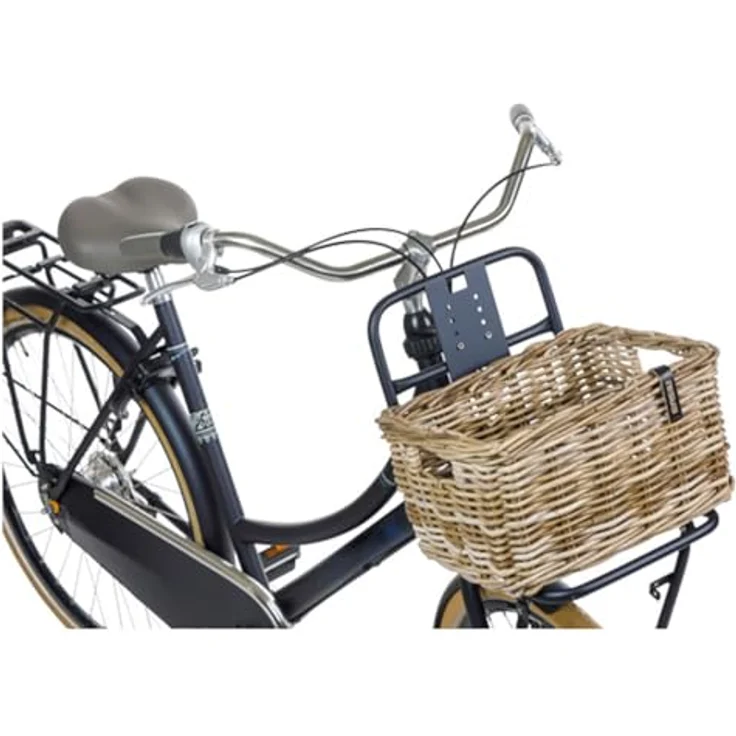 Basil DAX S Rattan Fahrradkorb, Rechteckiger Aufbewahrungskorb für Vorderradgepäckträger, Grau, Handgeflochten, 20 l Volumen, Ideal für Damen- und Herrenfahrräder – Bild 5