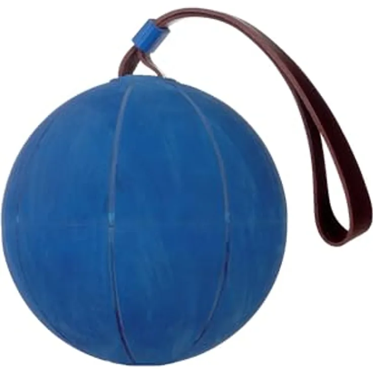 WV Schleuderball 1.000 g, ø 18 cm, aus feuchtigkeitsunempfindlichem Gummimaterial, blau mit Lederschlaufe
