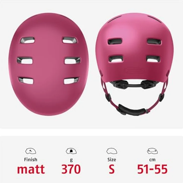 ABUS Fahrradhelm XOXO, Cityhelm im Skater-Look für Skateboard, Fahrrad und Scooter, mit optimiertem Kinnpolster, Größe S, mono rot – Bild 3