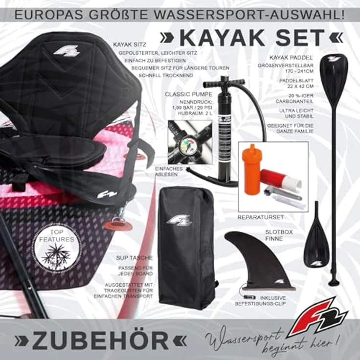 F2 AXXIS Damen Ltd. Edition SUP Board 10,2", Aufblasbar, Lila, mit Kajaksitz und Paddel – Bild 3