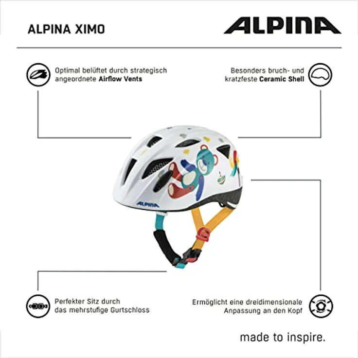 Alpina Kids Ximo White Bear Gloss, Größe 47 - 51 cm - Fahrradhelm, Farbe Weiß – Bild 7