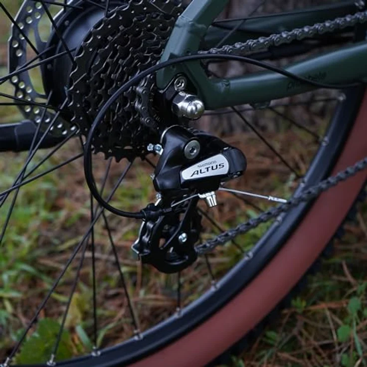 Prophete Dice 1.0 E-MTB 27,5" – Enovation Hinterradmotor 250W, 40Nm, Shimano Altus 8-Gang, 100 km Reichweite, Suntour XCT Federgabel, Hydraulische Scheibenbremse, Bronze Grün – Bild 8