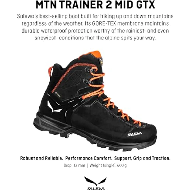Salewa Mountain Trainer 2 Mid Gore-Tex, Herren Wanderschuhe mit 360°-Vollgummi-Schutzrand, wasserdicht, Schwarz, Größe 44 – Bild 2