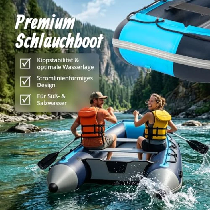 relaxdays Schlauchboot 3,20 M für 4 Personen, robustes PVC, mit Aluminiumboden und stabilen Luftkammern, blau/weiß – Bild 3
