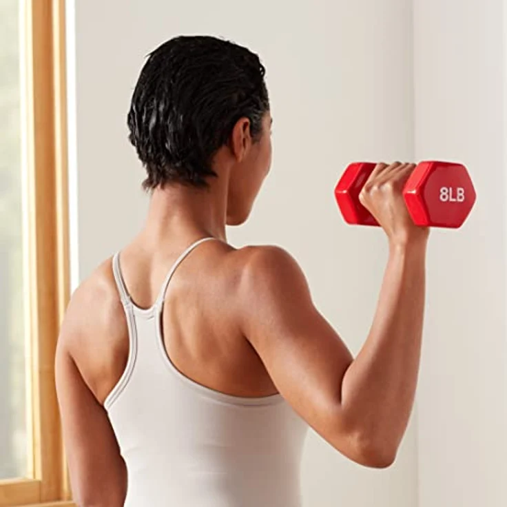 Amazon Basics Kurzhanteln mit Vinylbeschichtung, 8 lbs 3.6 kg, Rot, 2 Stück, 16 Pfund – Bild 5