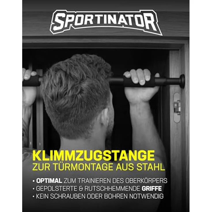 SPORTINATOR® Klimmzugstange zum Einspannen im Türrahmen, belastbar bis 150 kg, kompakt und sicher, Länge 60–102 cm (grün) - Preisvergleich – Bild 2