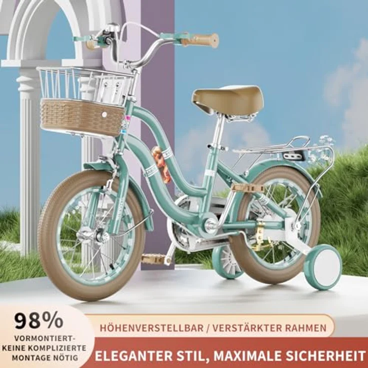 Habib Gruppe Kinderfahrrad Mädchenfahrrad mit 6-teiligem Schutz-Set, dualem Bremssystem und höhenverstellbarem Sattel für 3-8 Jahre – Bild 2