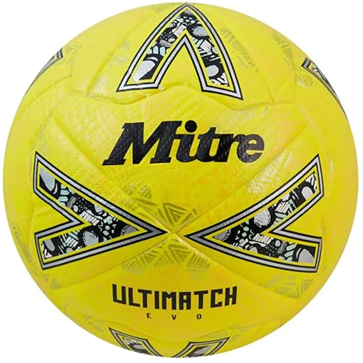 Mitre Ultimatch Evo Fußball, verbesserte Kontrolle, zusätzliche Haltbarkeit, FIFA Basic-zertifiziert, Fluo-Gelb/Flutlicht-Gelb/Kiesiges Gold, Größe 3 – Bild 1