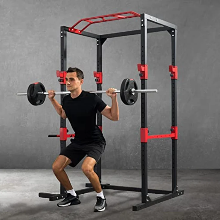 Leiv multifunktionales Power Rack für dein kompaktes Home Gym, für effektives Ganzkörpertraining in Schwarz/Rot – Bild 5