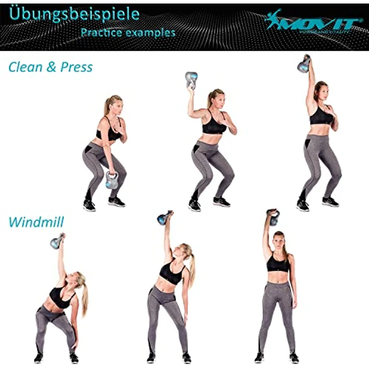 MOVIT Kettlebell STYLISH BLACK, Kugelhantel mit bodenschonender Kunststoffhülle, 2 kg bis 20 kg, schadstoffgeprüft, 4 kg gelb – Bild 4