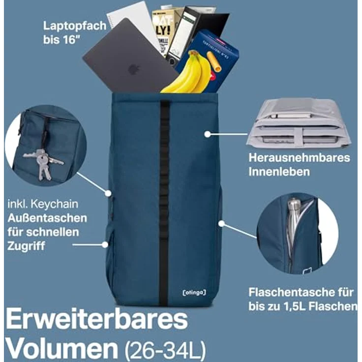 otinga Flip V3 Fahrradtasche Rucksack, 34L Volumen, wasserdicht, umbaubar in 3 Sekunden, mit Organizer und Flaschenfach – Bild 4