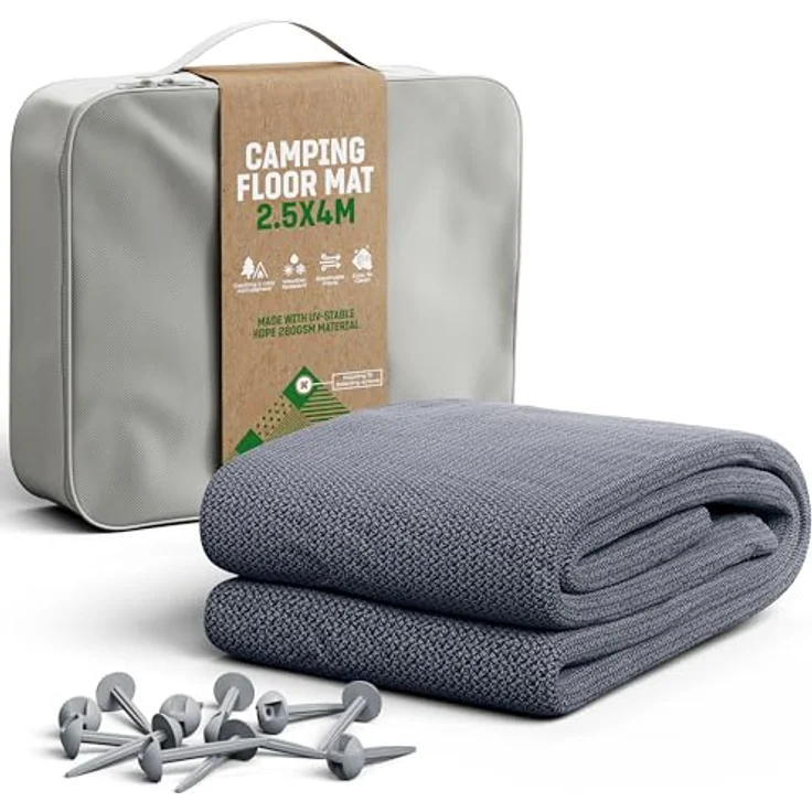 GardenGloss Vorzeltteppich 250x400, wetterfester Camping Teppich mit 12 Befestigungsnägeln und Tragetasche, schimmelresistent und leicht zu reinigen – Bild 1