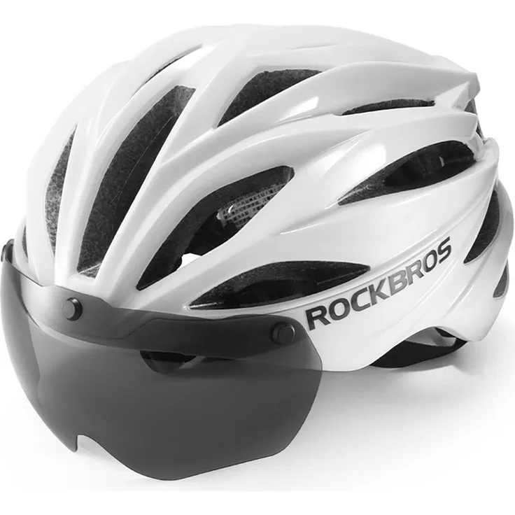 Rockbros Velohelm mit Visier und abnehmbaren UV-Goggles, 58-62 cm, leichte Schale, Ionic+® Geruchsvermeidung, optimierter Schutz