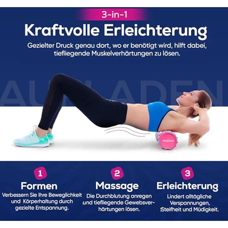 Body & Mind® Faszienrolle, Massage-Rolle zur Muskelregeneration mit 3D Noppenstruktur, 33 x 14,5 cm, Blau-Weiß – Bild 3