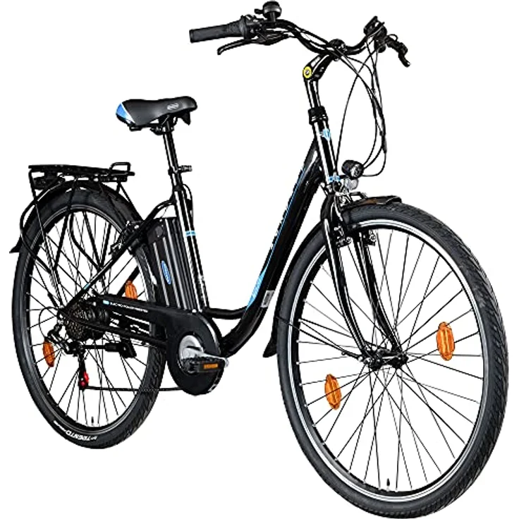 ZÜNDAPP Z505 E Bike Damen 28 Zoll Elektrofahrrad mit 6 Gängen, Pedelec City Hollandrad, tiefer Einstieg (schwarz/blau, 48 cm) - Preisvergleich – Bild 1