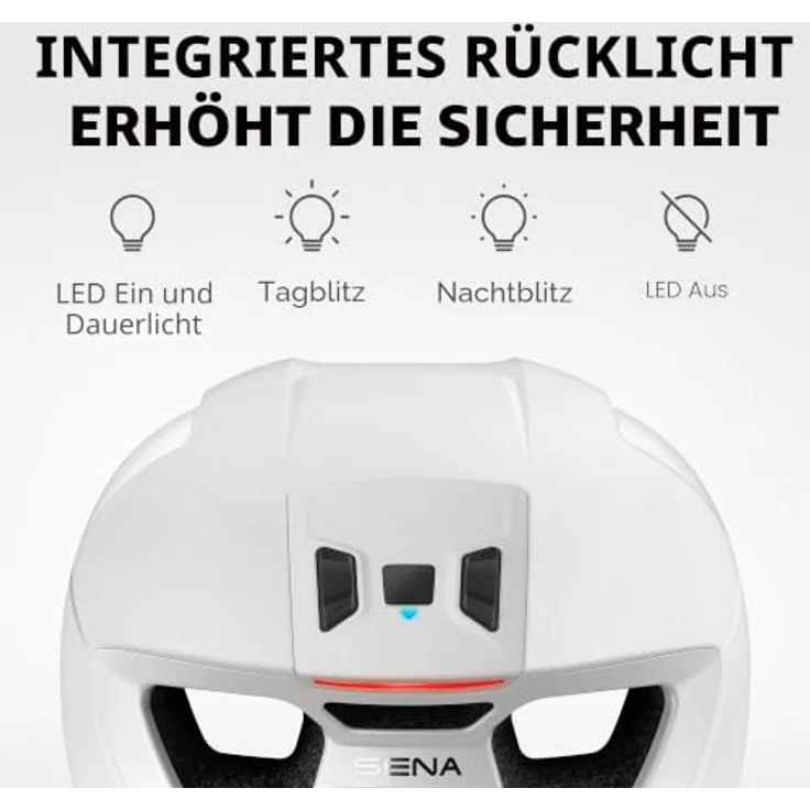 Sena S1 Matte White M Smart Helm, mit Mesh Intercom und LED-Rücklicht – Bild 3
