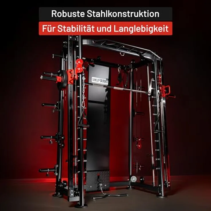 GORILLA SPORTS Kraftstation Power Rack Smith Machine - Multifunktionales Heimfitnessgerät, hohe Belastbarkeit, robustes Design, schwarz – Bild 10