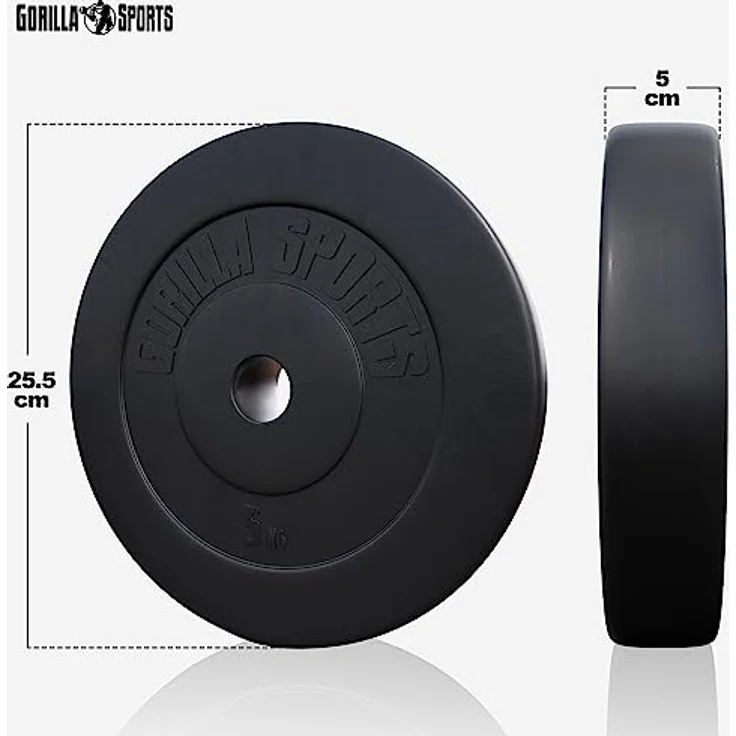 GORILLA SPORTS® Langhantel Set - 60kg, 100kg oder 130kg, Langhantelstange 170cm, 2 Kurzhanteln, Hantelscheiben aus Kunststoff, 30mm, mit Sternverschlüssen - Hantelset, Langhanteln, Gewichten, Fitness – Bild 5