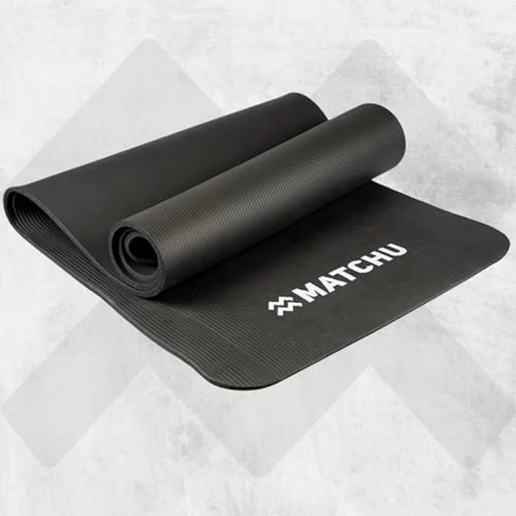 MATCHU Fitnessmatte - rutschfeste Yogamatte aus strapazierfähigem NBR, 180 x 60 x 1 cm, inkl. Tragekordel, schwarz – Bild 5