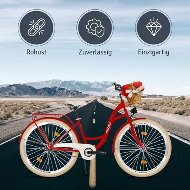 Milordbikes City-Fahrrad 46 cm, rot, Metall, mit Aluminiumfelgen und hinterem Träger für Freizeit und Fitness – Bild 5