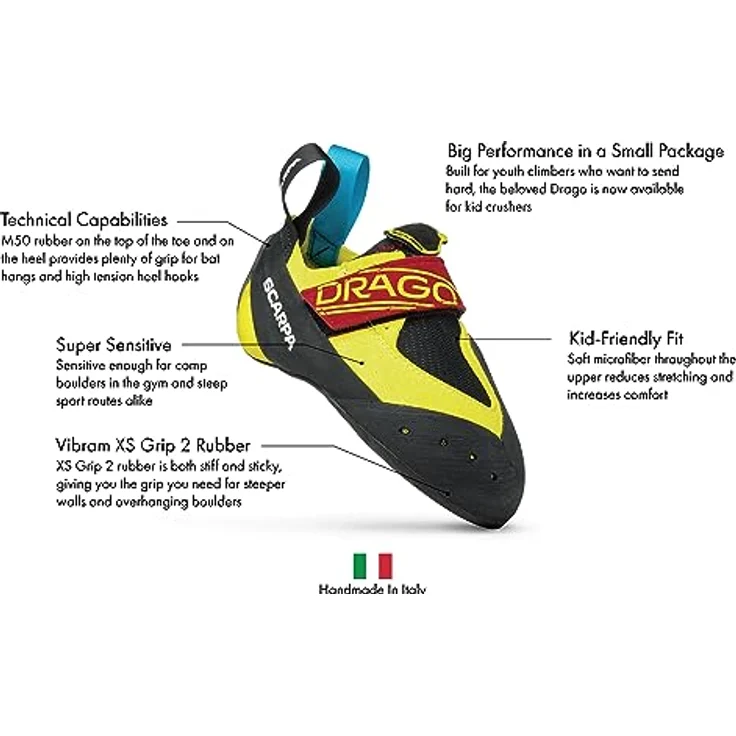 Scarpa Drago Kletterschuhe, Unisex, sensibler Kinderkletterschuh mit 3,5 mm Vibram® XS Grip 2, Gelb – Bild 2