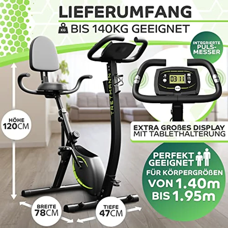 TRETMANN Tretmann NEU 3in1 Heimtrainer Fahrrad klappbar -extra komfortabel& leise- [SoftFoam] DEKRA geprüft - mit tiefem Einstieg Hometrainer Fahrrad Ergometer klappbar – Bild 4