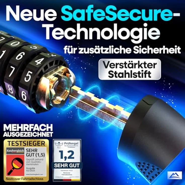 NEXTCOVER® Fahrradschloss LockPro, 100cm Zahlencode 5-stellig, rostfreier Stahl, wetterfest, sicherer Diebstahlschutz für E-Bike und Fahrräder – Bild 2
