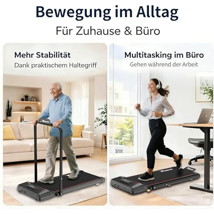 FunLife F1 Laufband klappbar, 3-in-1 Walking Pad mit Haltegriff, leise & kompakt, rot – Bild 3