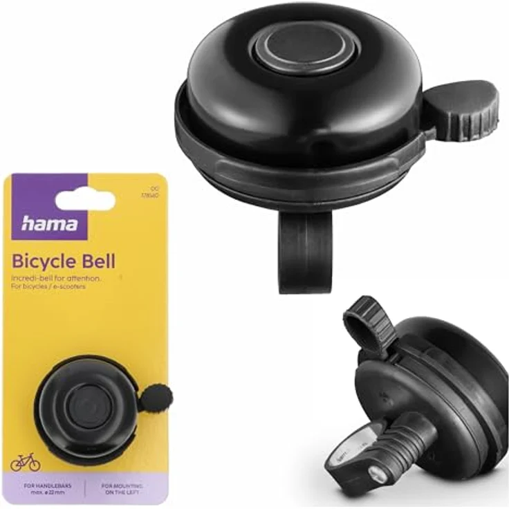 Hama Fahrradklingel große Glocke, 5,5 cm, klassische Retro-Design, Schwarz, geeignet für Lenker Ø 2,22 cm – Bild 1