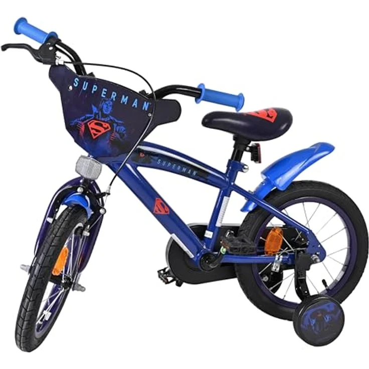Volare Superman, Kindervelo 14 Zoll, stabiler Metallrahmen, dunkelblau, mit Handbremse und abnehmbaren Stützrädern – Bild 15