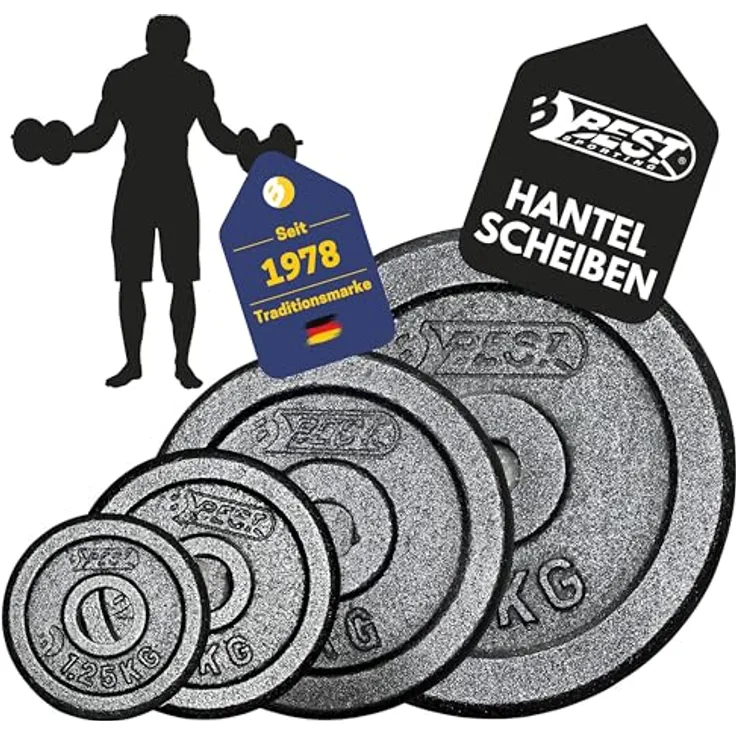 Best Sporting Gewichte Hantel PRO I Hantel Gewichte Set 1,25kg bis 10kg Gusseisen 30/31 mm für Kurz- und Langhanteln - Schwarz