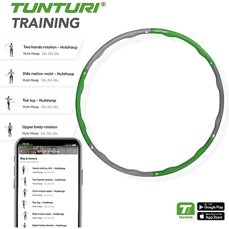 Tunturi Hula Hoop 1.5 kg, Fitness-Hula-Hoop mit sanfter Massagefunktion und wavy Design – Bild 5