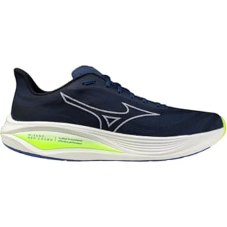 Mizuno Neo Cosmo, Laufschuhe mit MIZUNO ENERZY NXT Dämpfung, Estate Blue/White/Lightning Yellow, Größe 42.5