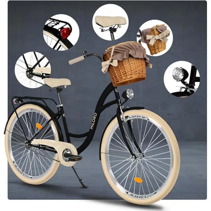 Milordbikes City-Fahrrad, Schwarz-Creme, 46 cm, Aluminiumfelgen, leicht rollende City-Reifen 700C x 35 mm – Bild 7